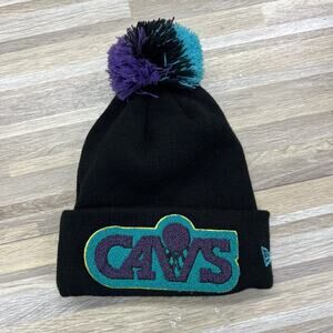 New Era Cavs Cavaliers Beanie Stocking Hat Hardwood Classics Pom Pom - 2D695